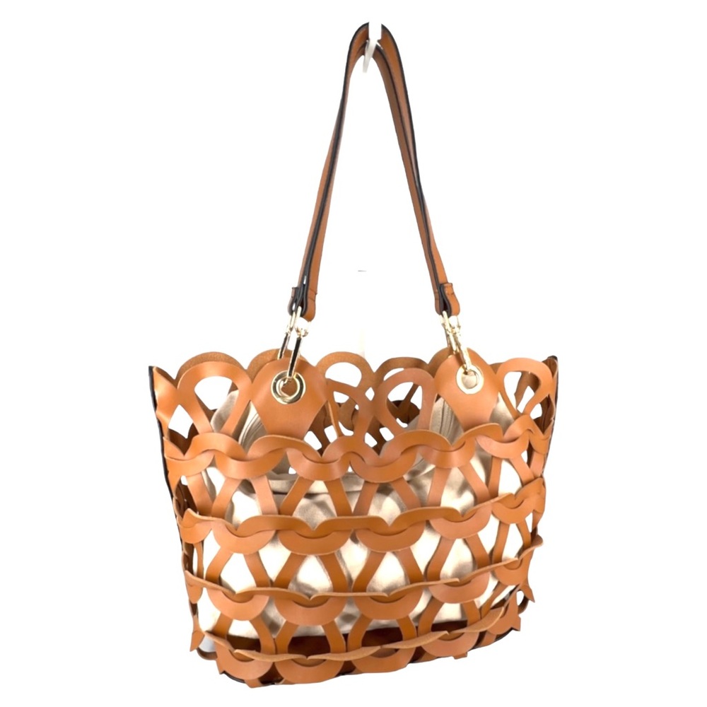 MODA LUXE Paige Tan Tote Bag Vegan Leather Tan Tote Handbag - Picture 4 of 14